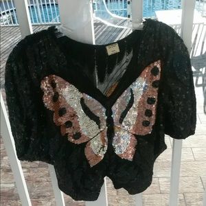 Sequin black sparkle butterfly top blouse India M